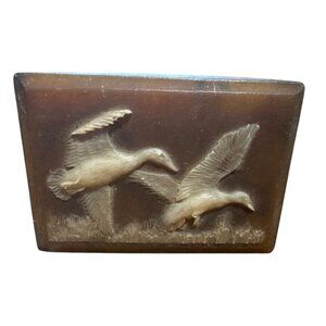 Vintage 1974 Design Gifts Intl Inc Resin Paperweight With Flying Geese Scene